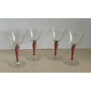MCM Champagne Coupes - Clear Glass w/Red & Yellow Striped Spiral Rattan Wrapped